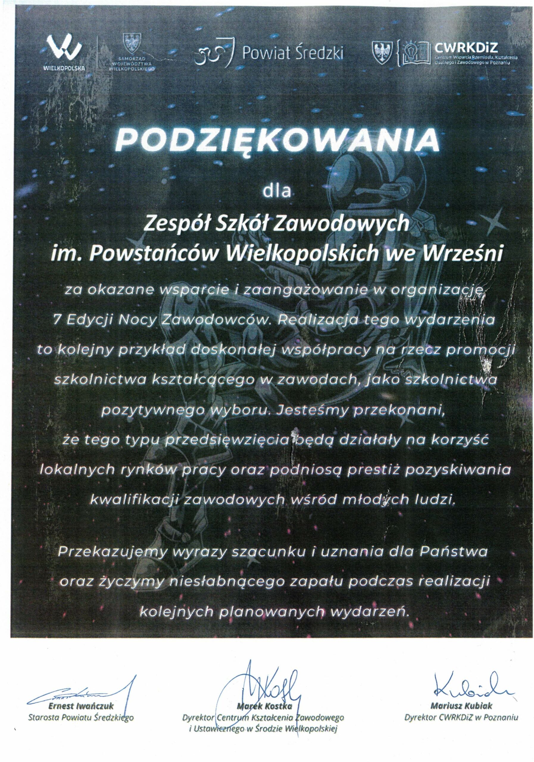 Podziękowania za udział w „Nocy Zawodowców”