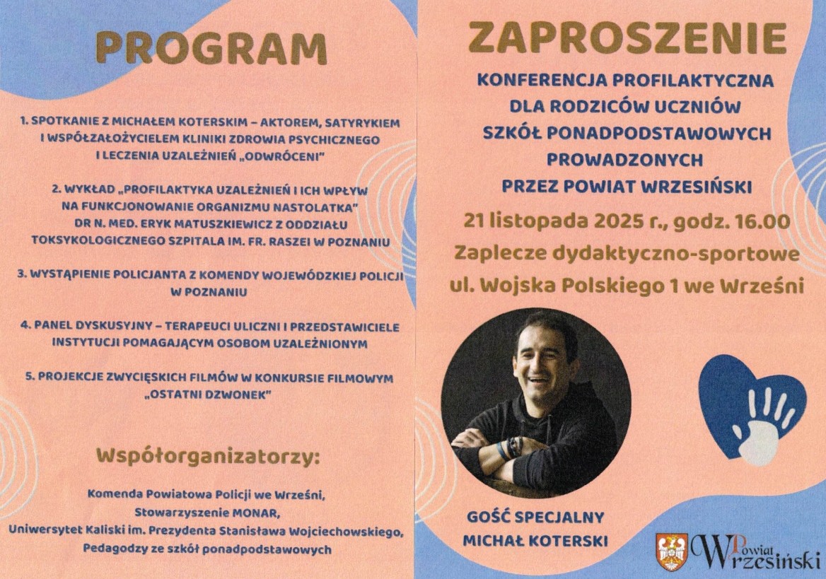 Konferencja profilaktyczna dla uczniów i rodziców 21.11.2025r. Zapraszamy