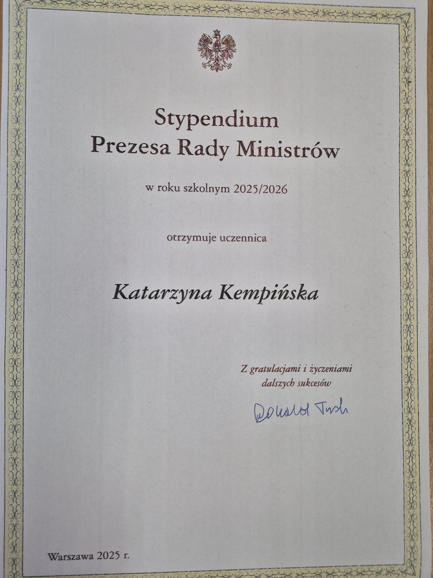 Stypendium Prezesa Rady Ministrów w roku szkolnym 2025/2026